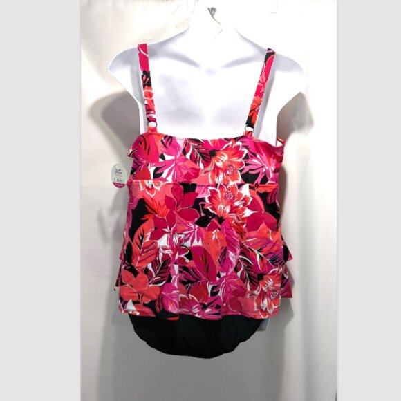 NEW Croft & Barrow Pink Tropical Ruffled Tummy Slimmer Swimsuit Plus 22W - Picture 3 of 3